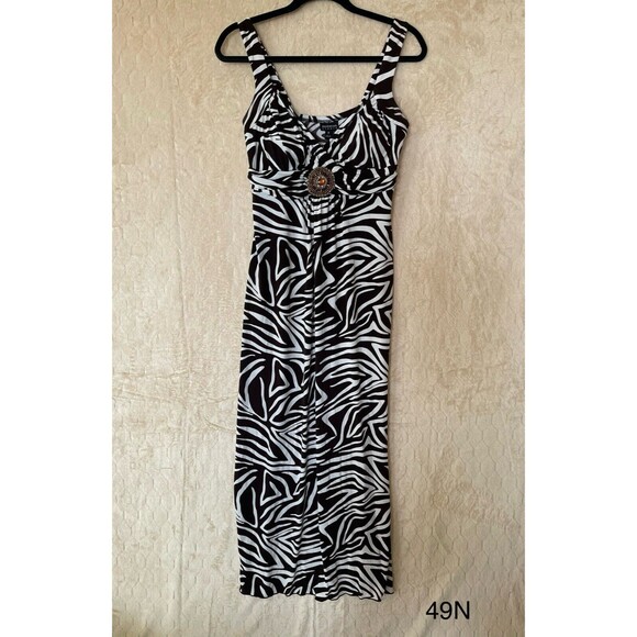 ENFOCUS STUDIO‎ WOMEN'S BLACK & WHITE ZEBRA PRINT MAXI DRESS SIZE 8 Y2K - Picture 1 of 12